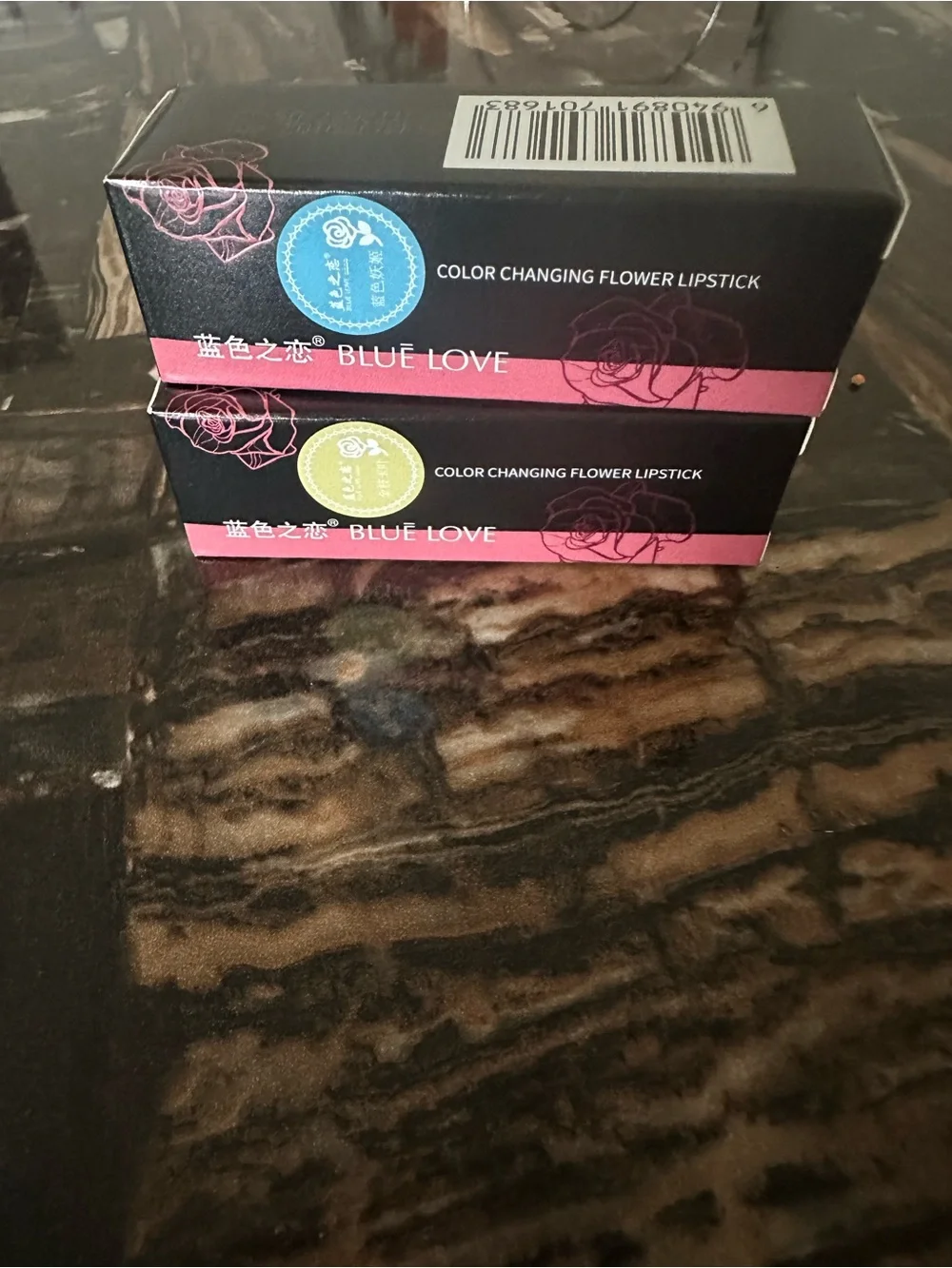 Floral Jelly Lipstick — Pink Tint with Blue & Gold Flower Accents